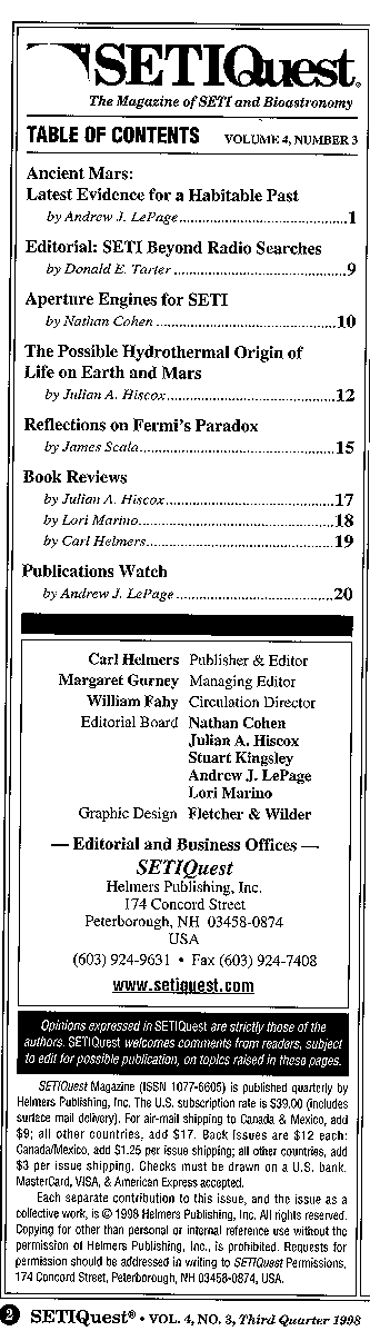 SETIQuest, Volume 4, Number 3 - Table of Contents (21871 bytes)